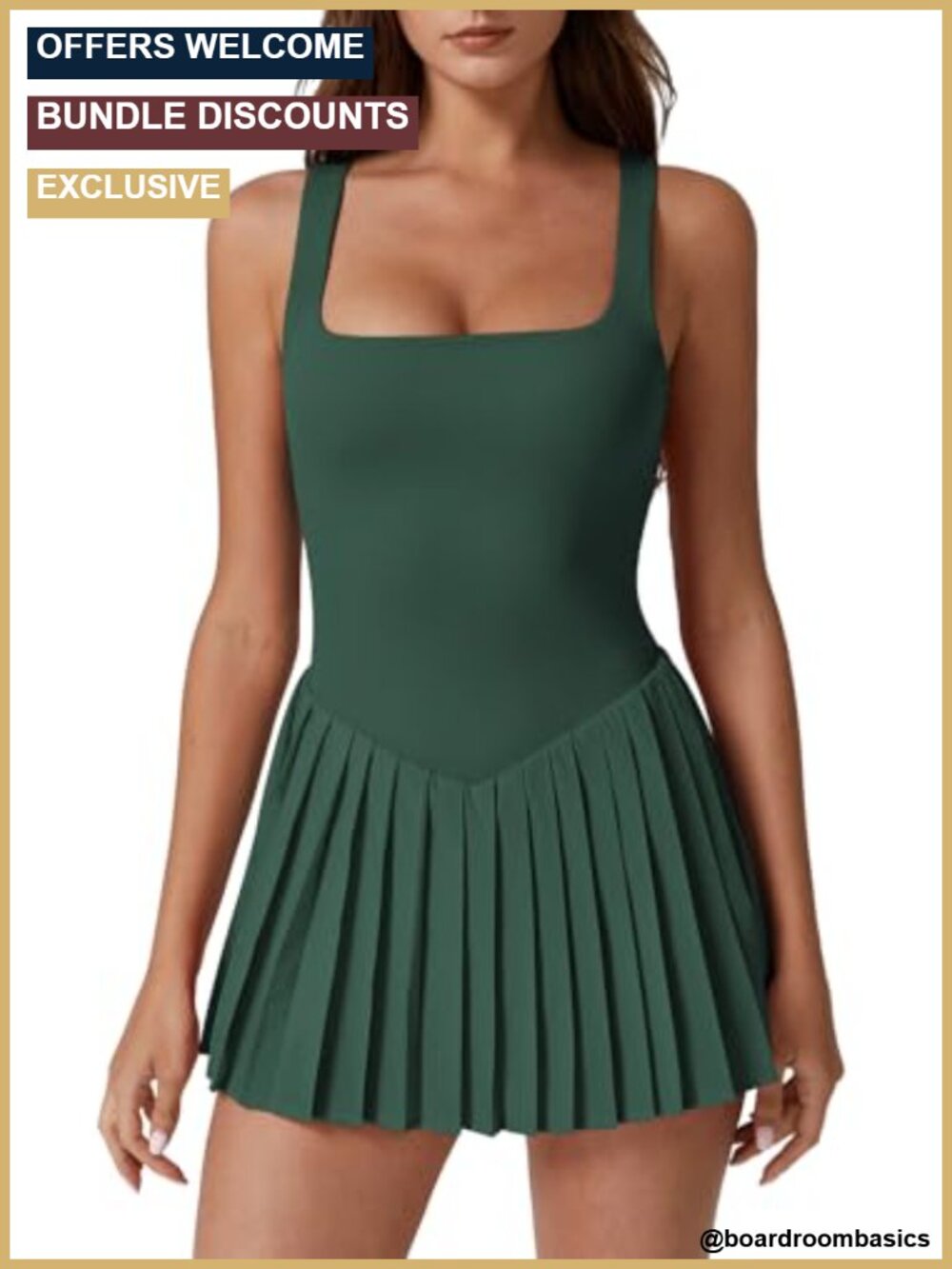 Womens Square Neck Pleated Tennis Dress Built in Shorts Athletic Golf Dress